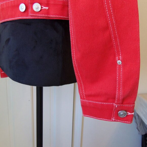 Hudson Jeans Lola Red Denim Cropped Trucker Jacket sz XS - Picture 10 of 13